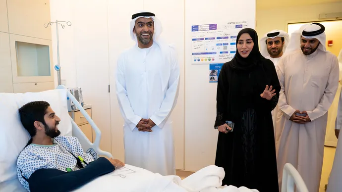 Department of Health - Abu Dhabi Chairman visits patients at Sheikh Shakhbout Medical City affected by current regional events