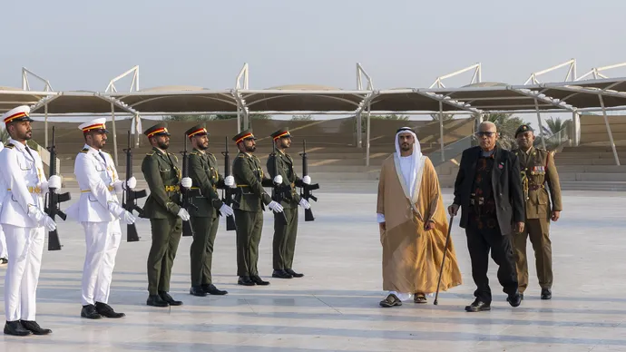 Zayed bin Mohamed bin Zayed receives President of Fiji at Wahat Al Karama