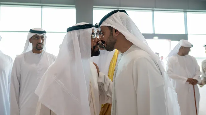 خليفة بن طحنون بن محمد يحضر حفل استقبال بمناسبة زفاف خليفة محمد الظاهري وعامر عبدالهادي الأحبابي