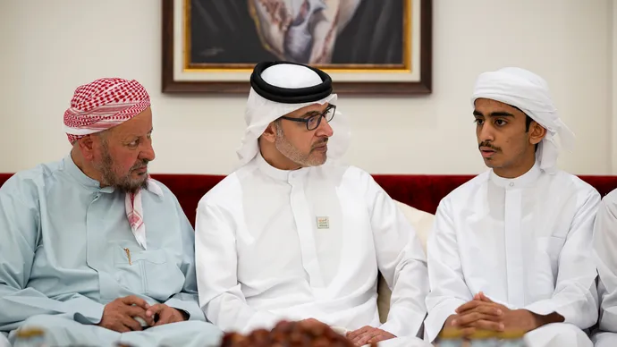 Hazza bin Zayed offers condolences on the passing of Harib Saeed Hamad Al Ameemi and Hamad Ahmed Nakheera Al Muharrami