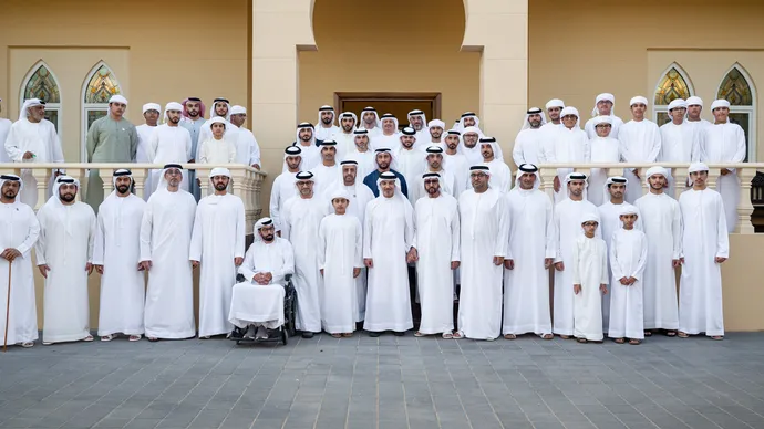 Hazza bin Zayed visits Mohammed Ahmed Al Mahmoud at his majlis in Al Ain Region