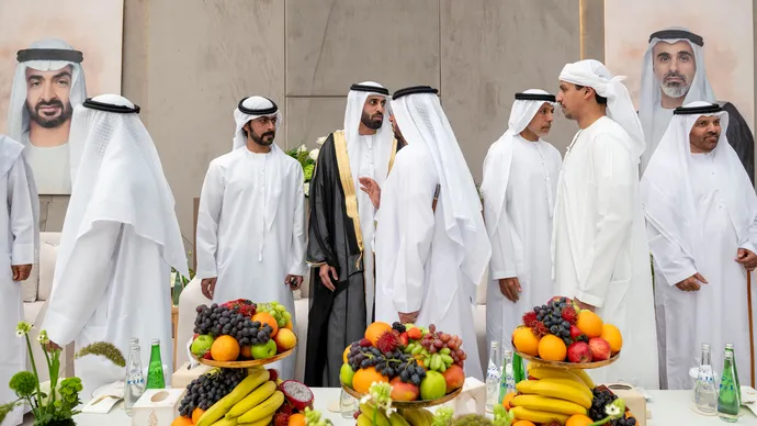 Ahmed and Khalifa bin Tahnoon bin Mohammed attend Jaber Mohamed Al Khaili wedding reception