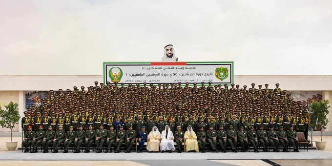 UAE President attends graduation ceremony of 50th cohort and first university-level cohort of cadet officers at Zayed II Military College in Al Ain Region