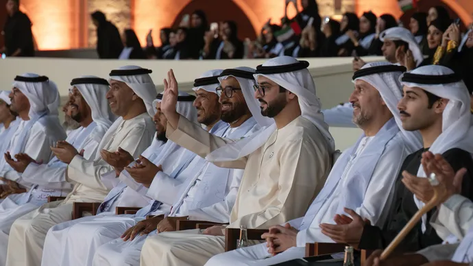 Sultan bin Hamdan bin Zayed and Yas bin Hamdan bin Zayed attend Eid Al Etihad celebration at Al Dhafra Fort