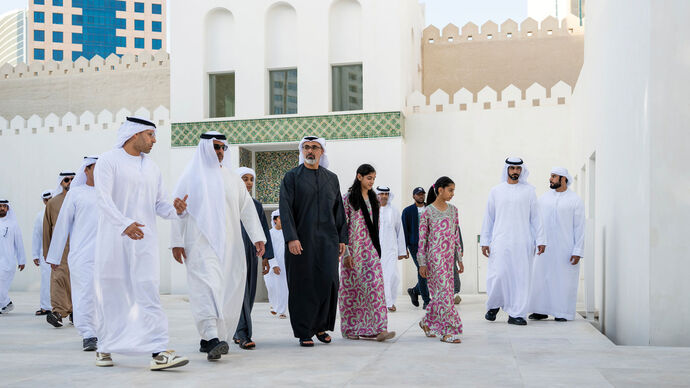 In the presence of Hamed bin Zayed, Khaled bin Mohamed bin Zayed visits Al Hosn Festival