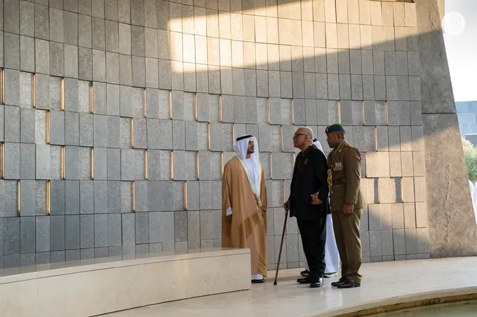 Zayed bin Mohamed bin Zayed receives President of Fiji at Wahat Al Karama