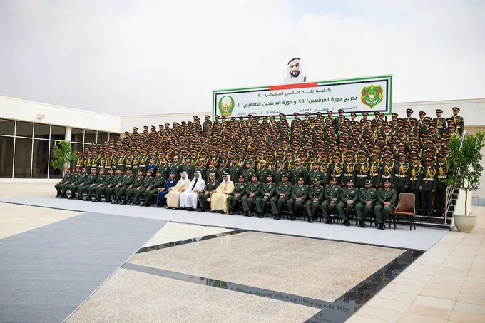 UAE President attends graduation ceremony of 50th cohort and first university-level cohort of cadet officers at Zayed II Military College in Al Ain Region