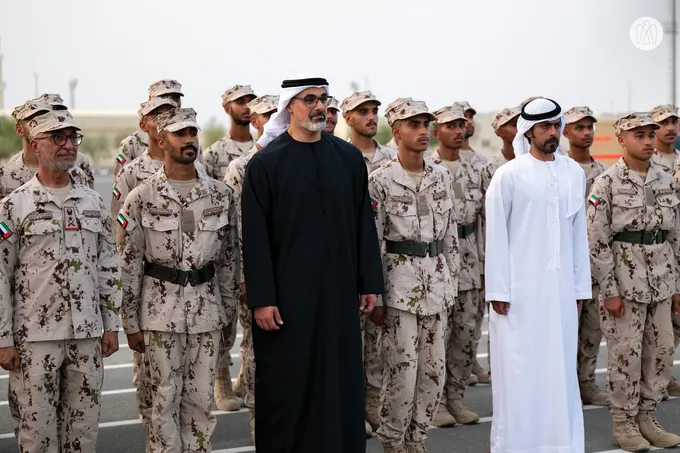 Khaled bin Mohamed bin Zayed attends specialised demonstrations by 22nd cohort of UAE National Service Programme at Sweihan Training Centre