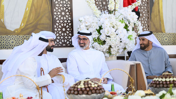 خالد بن محمد بن زايد يحضر حفل استقبال بمناسبة زفاف حمد جمعة السويدي