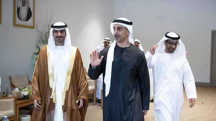حمدان بن محمد بن زايد يحضر حفل استقبال بمناسبة زفاف سلطان وعبدالله أحمد الجنيبي