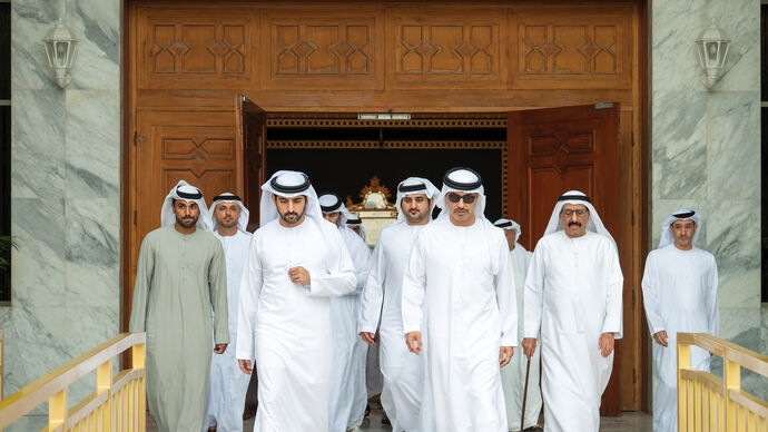 Hamdan bin Mohammed bin Rashid receives Hazza bin Zayed in Dubai