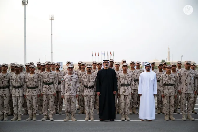 Khaled bin Mohamed bin Zayed attends specialised demonstrations by 22nd cohort of UAE National Service Programme at Sweihan Training Centre