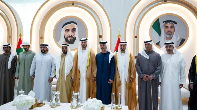Hazza bin Zayed attends Saeed Khalaf Al Qubaisi and Ahmed Abdulla Al Darmaki weddings