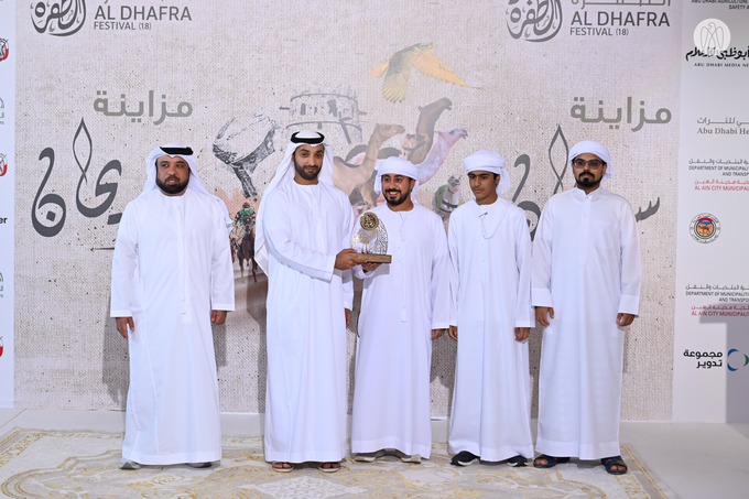 Khalid bin Sultan bin Zayed honours winners of Sweihan camel mazayna at 18th Al Dhafra Festival