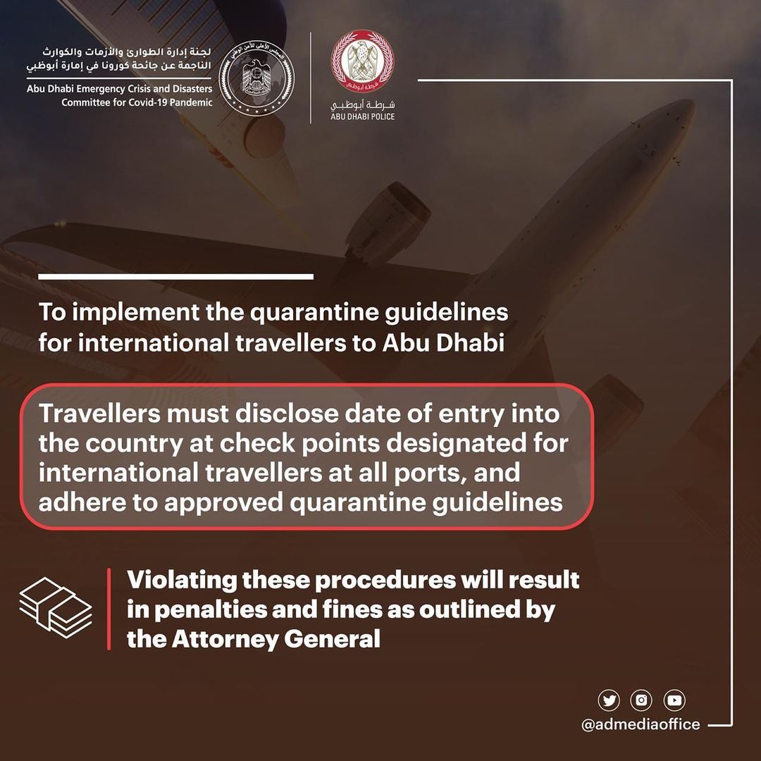 The quarantine guidelines for international travellers to Abu Dhabi
