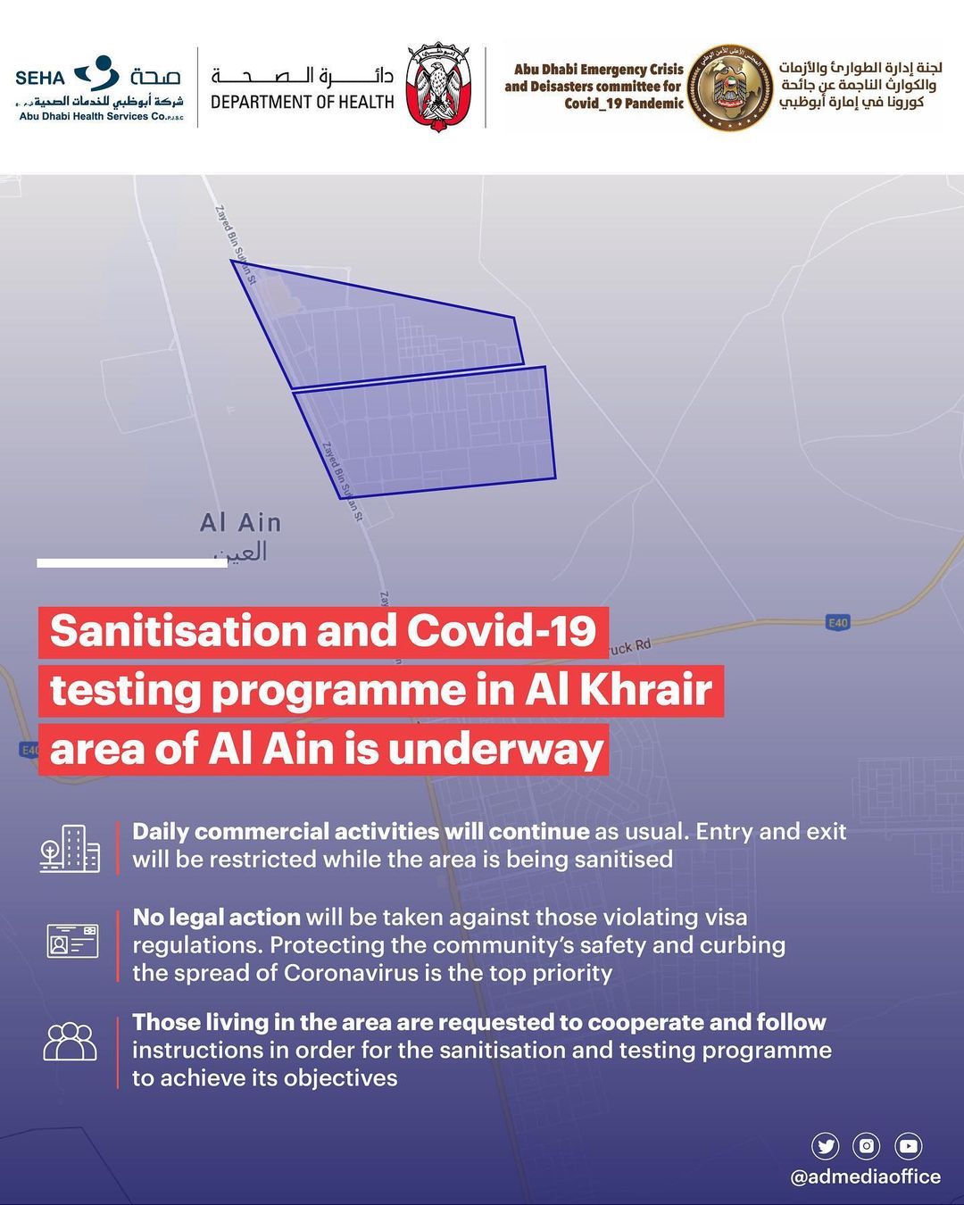 Sanitisation and Covid19 testing programme in Al Khrair area of Al Ain